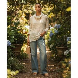 Free‎ People Women's Reunion Slubby Drape Cowl Neck Sweater Tunic Ivory - Size S